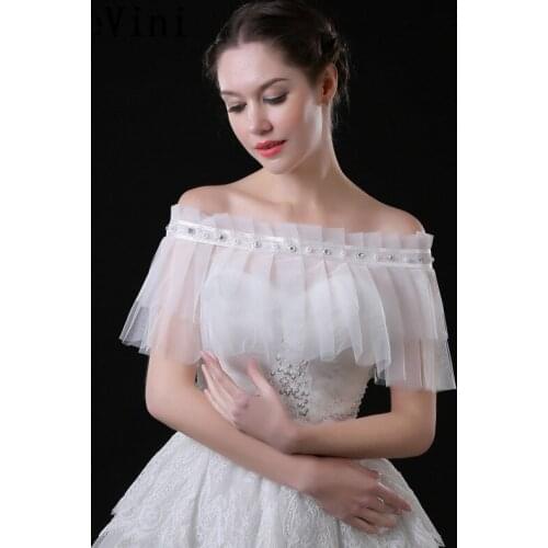 JaneVini Beaded Summer Bolero Off Shoulder Lace-Up Pearls Bride Wraps White Wedding Cape Bridal Bolero Para Vestido De Noiva