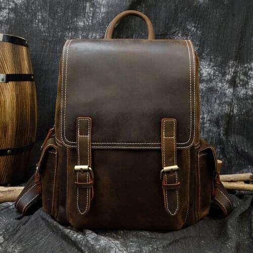 Luuafn Vintage Fashion Leather Backpack Original Handmade Bagpack Men Women Travel Backpack Students School Bag Genuine Leather