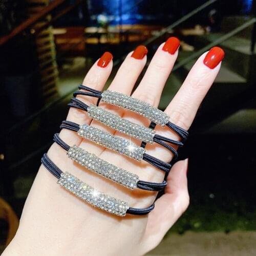 Fashion Crystal Rhinestone Hair Rope Female Rough Tie Ponytail Ins Hair Ring Net Red Tie Simple Hair Rope