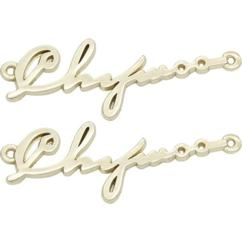 Fashion Garment Gold Metal Embossed Labels Handmade Custom Label Logo For Wewing V Letter Clothing Tag Brand Customized