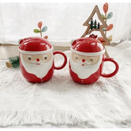 Cartoon Mug Milk Cup Microwavable Cup 401-500ml Creative Ins Christmas Cup Christmas Santa Claus Cute Cartoon Ceramic Mug Cute