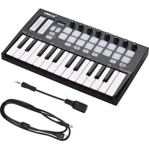 WORLDE Orca mini25 Portable 25-Key USB MIDI Keyboard Controller with 16 RGB Backlit Trigger Pads 8 Assignable Control Knobs