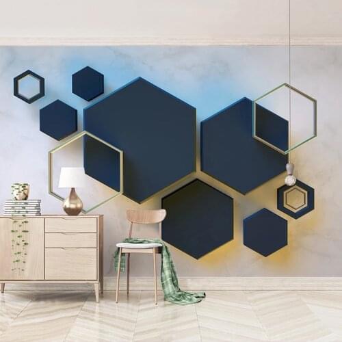 Custom Any Size 3D Stereoscopic Geometric Hexagon Mosaic Large Mural Bedroom Bedside Living Room TV Background Wall Paper Modern