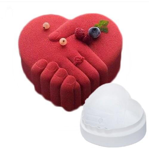 New Romantic Valentines Day Hand In Hand Silicone Mousse Mould Classic French Heart Shaped Mousse Cake Mould decoration