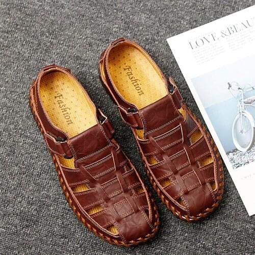 Summer 2020 new leather fashion sandals mens shoes large sizes 47 roman walking handmade luxe cuir hollow breathable sandalhas