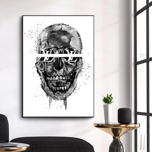 Poster Skull Modern Fashion Wall Art Canvas Black and White Paintings for Interior Frameless Big Picture On Loft Frameless