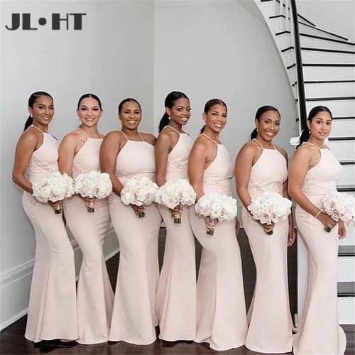 2021 African Mermaid Halter Wedding Party Dress Long Backless Maid of honor gowns Zipper Back Bridesmaid Dresses