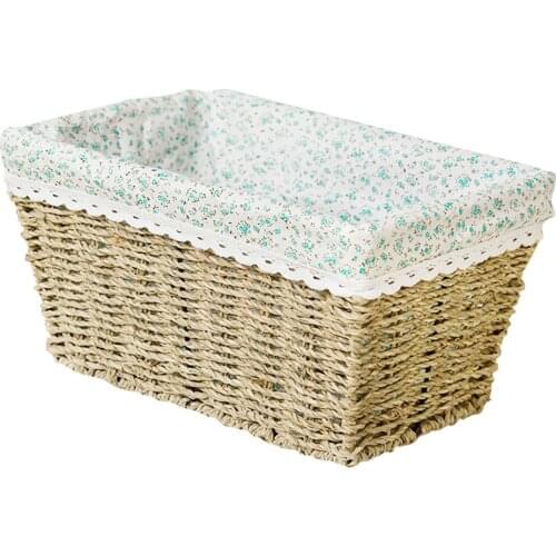 Hand-Woven Rectangular Rattan Wicker Basket Fruit Tea Snack Bread Picnic Cosmetic Storage Box Clothing Basket Kitchen Supplies