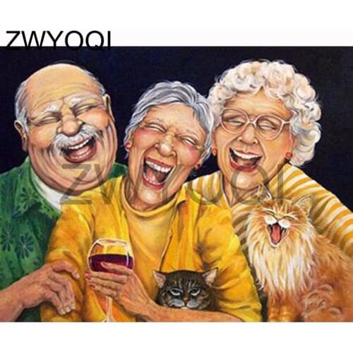 Full Round Diamond mosaic Full Square Diamond embroidery Cross stitch elderly woman man wine cat smile DIY 3D Diamond painting
