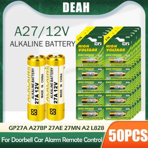 50PCS Alkaline Battery 12V A27 27A G27A MN27 MS27 GP27A L828 V27GA ALK27A A27BP K27A VR27 R27A For Alarm Remote Control Dry Cell