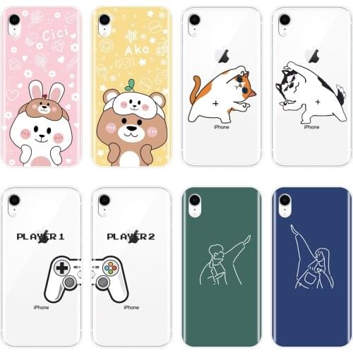 Soft Phone Case Silicone For iPhone 6 S 6S 7 8 X XR XS Max Couple Best Friend Cat Back Cover For Apple iPhone 8 7 6S 6 S Plus