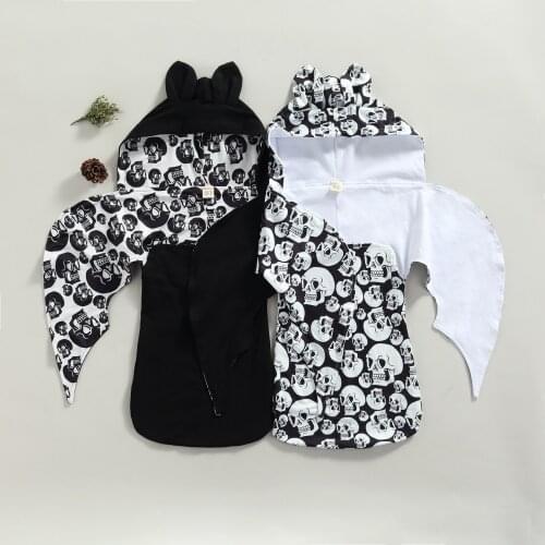 Halloween Infant Sleeping Bag Spring Autumn Baby Girls Boys Skull Printing Batwing Hooded Sleeping Sack Halloween Costume 2021