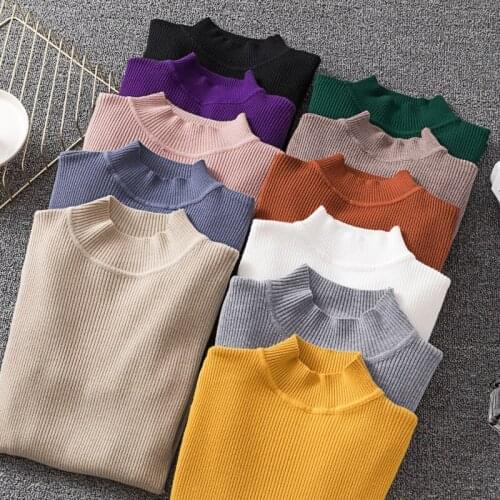 Sweater Pullovers Women Long Sleeve Tops Turtleneck Knitted Sweater Chic Woman Clothes Female Casual Streetwear G3