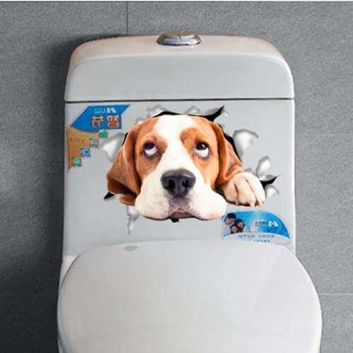Vinyl waterproof 3D puppy smile Wall Sticker Hole View Bathroom Toilet Living Home Decor Decal Poster Background Wall Stickers