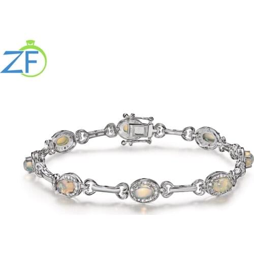 GZ ZONGFA Luxury Custom Personalized Natural Opal 925 Sterling Silver Dainty ladies Diamond Bracelet