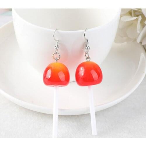 1Pair Cute Cherry Drop Earrings 3D Fruit Plastic Candy Lollipop Earring Unique Jewelry Gift For Women