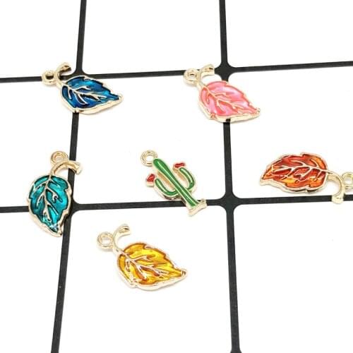 10 pcs Small Leaves Enamel Charms Earring Making Leaf Cactus Metal Pendant Drop Oil Charm For Bracelet Jewelry Accessories YZ153