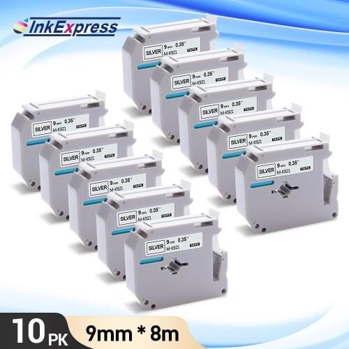 10PK 9mm Sticker Replace Brother MK Labeling Tape MK921 M-K921 MK-921 Black on Silver Adhesive Tape for PT Printer PT55 PT65 70