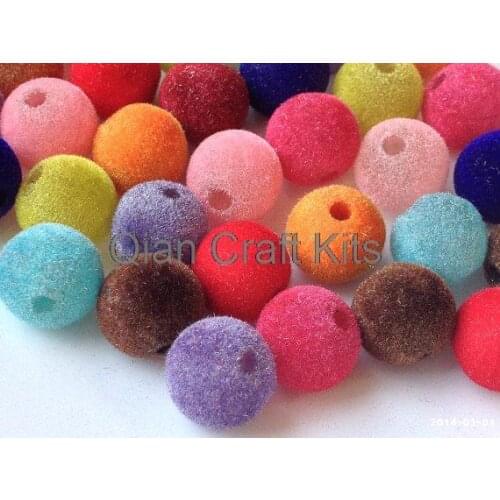 150pcs mix colors and mix sizes 12mm-16mm Round Faux Velvet Acrylic Beads of Assorted Colors
