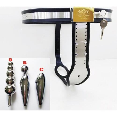 2 Colors Stainless Steel Female Chastity Belt Adjustable Waist Circumference With Pull Beads Anal Plug/Vagina Plug Flirt Toys