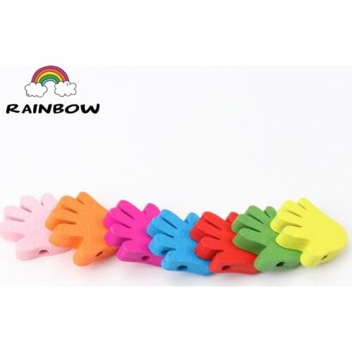 Mixed Colors Palm Pattern Hand Shape Wooden Material Spacer Beads For Jewelry making DIY 17x17mm 50pcs