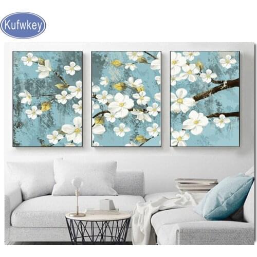 5d diy Diamond painting white Plum blossom cross stitch 3pcs/set diamond embroidery full square/round Rhinestone decoration home