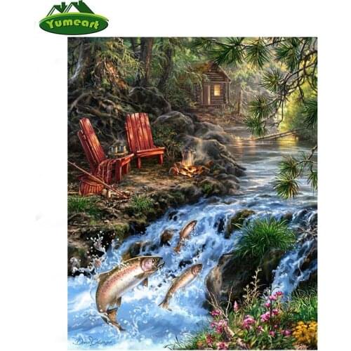Diy Diamond Embroidery Landscape Painting Full Rhinestones Pasted Painting Cross Stitch Mosaic Craft The Mediterranean Sea Fish