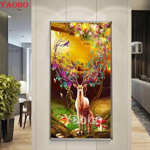 DIY Diamond Painting Happy Fortune Deer Wall Art Full Square Round Drill Embroidery Cross Stitch Mosaic Rhinestone Home Decor