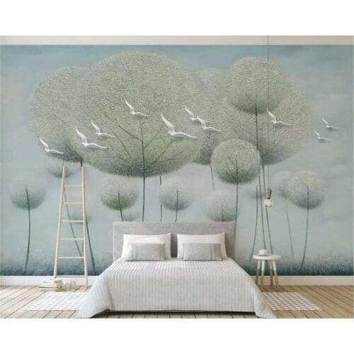 Beibehang Custom abstract forest big tree flying birds fashion landscape oil painting background wall 3d wallpaper mural behang