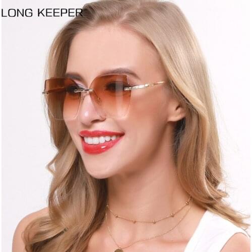 Oversized Gradient Sunglasses Women Fashion 2020 Luxury Brand Rimless Sun Glasses Gradient Womens Glasses Big Shades UV400