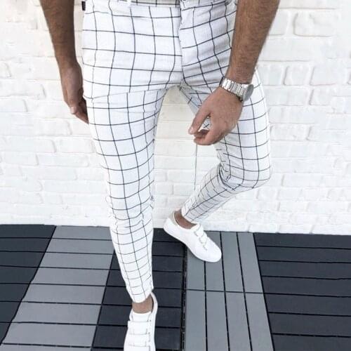 Mens Pants Smart Casual Fashion Mens Clothing Plaid Pencil Pants Thin Mid Waist Jogger Casual Trousers Pants For Men