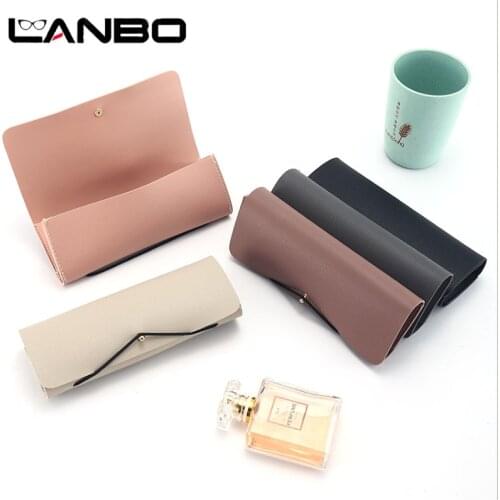 Fashion Banding Portable Glasses Case Magnetic PU Leather Fold-able Sunglasses Eyeglass Box Holder Eyewear Accessories