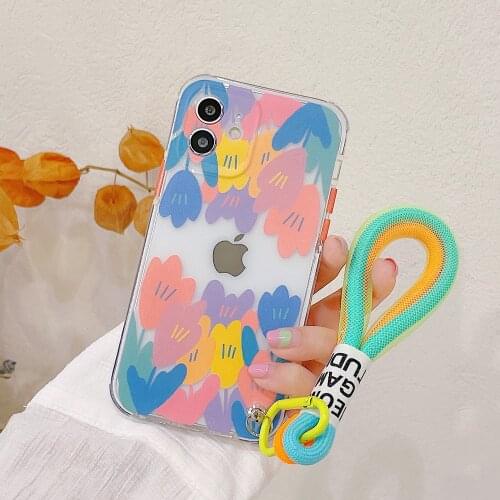 With Hanging Hand Rope Graffiti Case For iPhone 12 Pro Max 11 Pro XR X XS Max 8 7 Plus SE 2020 Fundas Soft Silicone Phone Cover