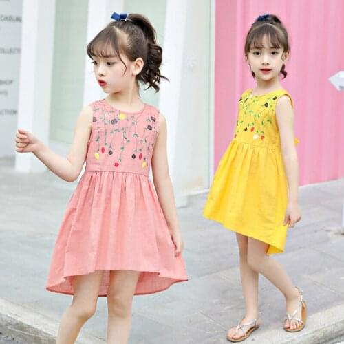 Children Girls Dress Summer kids Clothing Cotton Sleeveless Flower Summer Backless bow Waist down dress