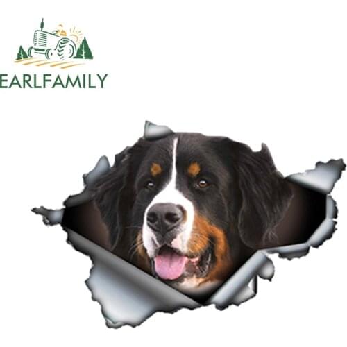 EARLFAMILY 13cm x 8.6cm Bernese Mountain Dog Car Sticker Torn Metal Decal Reflective Stickers Waterproof Car Styling Pet Decals