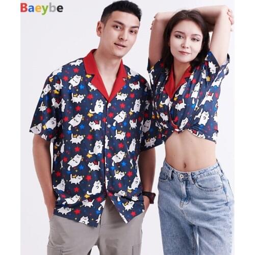 Chemise Homme Men Women Hawaiian Shirt Hip Hop Unisex Short Sleeve Cat Anime Friends Printed Streetwear Buttons up shirt