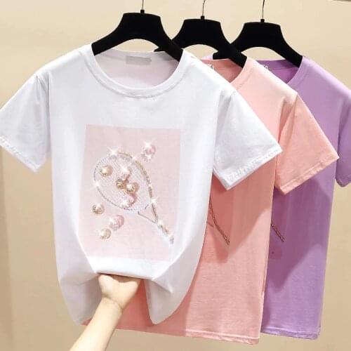 GGRIGHT Vetement Femme 2021 Summer Tops Women Short Sleeve T Shirt Woman Korean Clothes Cotton Womens Shirts White T-Shirt Pink