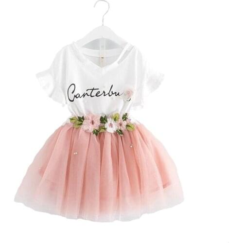 3-8Age girl summer leisure Suit cartoon printed short-sleeved sweatshirt T-shirt +half body skirt fashion quality child clothing