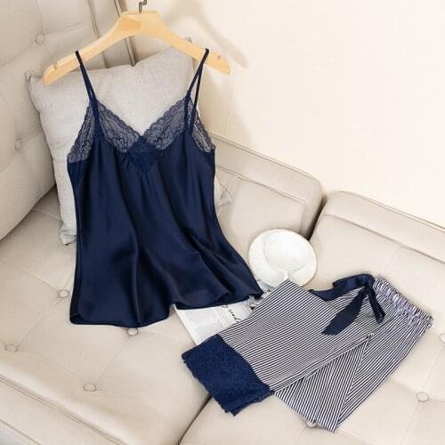 2PCS Pajamas Set Women Sexy Sleepwear Summer Sleeveless Nightwear Loose Casual Home Clothes Strap Top&Pant Silky Satin Pijamas