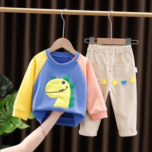 Baby Girls Boys Clothing Sets Autumn Infant Clothes Outfit Kids Cotton Cartoon Dinosaur T Shirt Pants Children Casual Sportswear