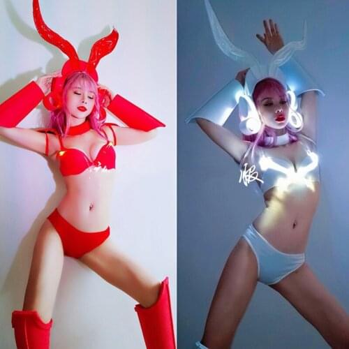 New Bar Dj Ds Stage Performance Bikini Suit Nightclub Female Singer White/Red Costumes Gogo Pole Jazz Dance Clothing DWY5878