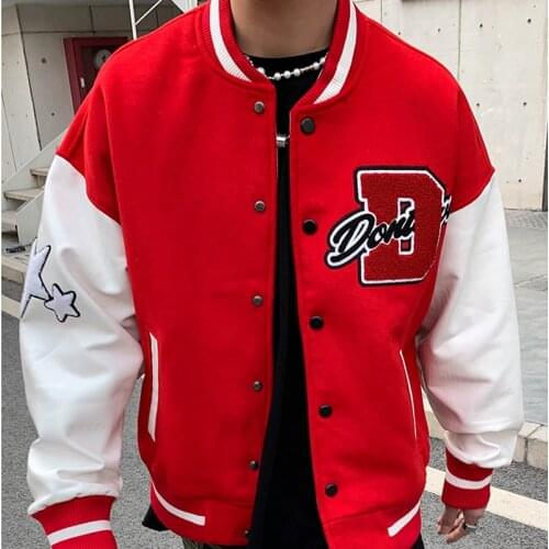 Letter embroidery mens jacket coat stitching embroidery baseball uniform mens Y2K casual loose jacket couple clothes Unisex