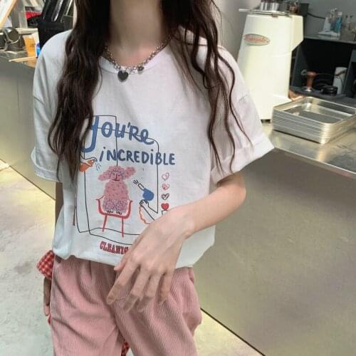 Summer new short T-shirt female Japanese color cartoon printing short-sleeved loose T-shirt trendy cute college style