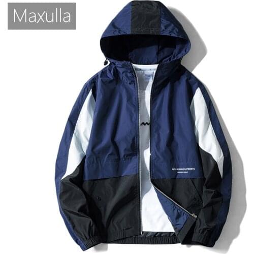 Maxulla New Spring hooded jackets men patchwork anorak jackets Hip Hop causal zipper windbreak jacket street wear Mla002
