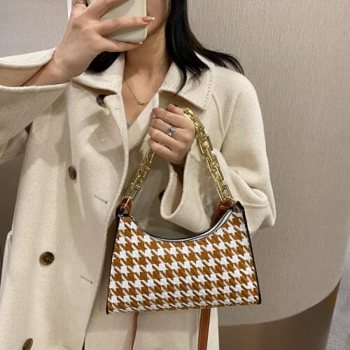 Fashion Plaid Pattern Baguette bags MINI PU Leather Shoulder Bags For Women Chain Designer Luxury Handbag Female Travel Tote
