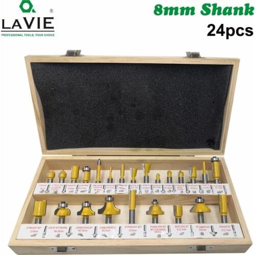 24PCS 8mm Shank DIY Woodworking Router Bits Set Milling Cutter for Wood Flush Straight Chamfer Trimming Engraving Tool MC02012