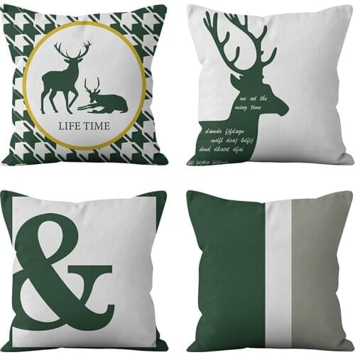 Christmas Green Pattern Xmas Cushion Cover Pillow Case Cotton Linen Seat Car Home Decoration For Home