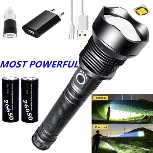 Newest Powerful LED Flashlight USB Recharge Zoom Torch XHP70 IPX-65 Waterproof 5000Mah Tactical Flash Lamp Light By 26650/18650