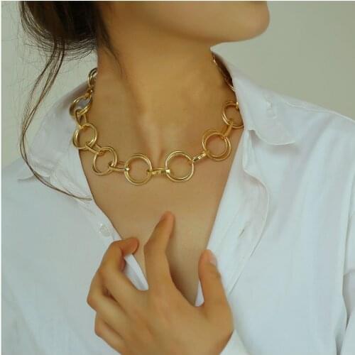 HaHaGirl New Fashion Gold Color Punk Vintage Necklaces Thick Chain Statement Rhound Necklaces For Women Girl Jewelry Wholesale