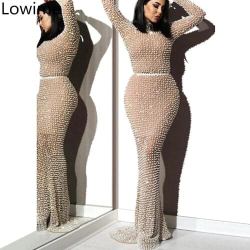 New Fashion Pearls Long Formal Prom Dress Mermaid African vestidos de fiesta Sexy Turkish Evening Dress Women Party Gowns Custom